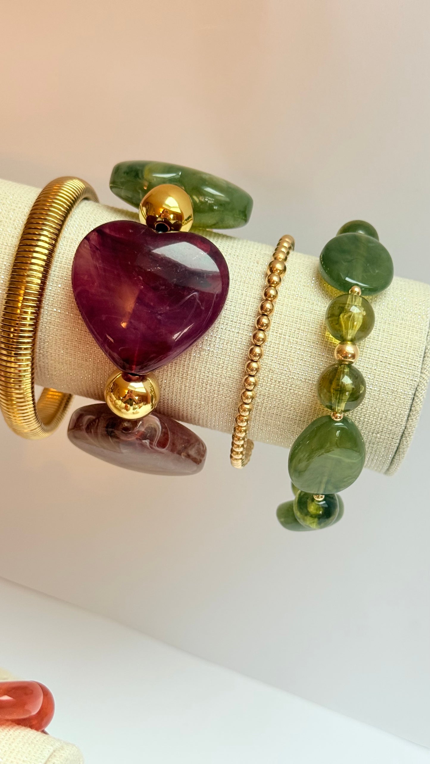Olive green acrylic & gold filled bracelet