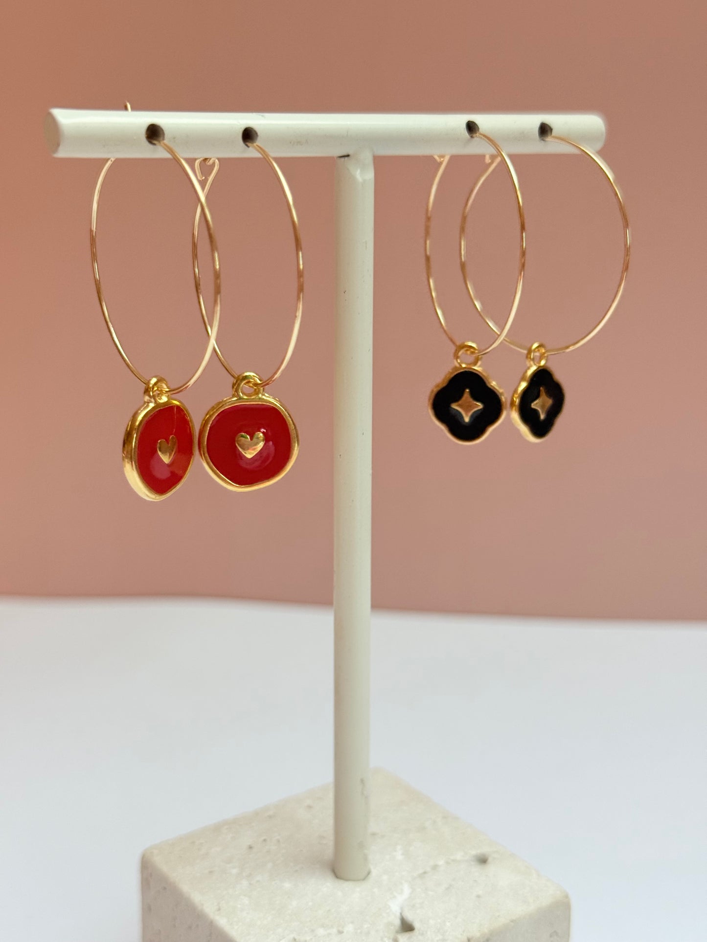 Red Heart charm Hoops