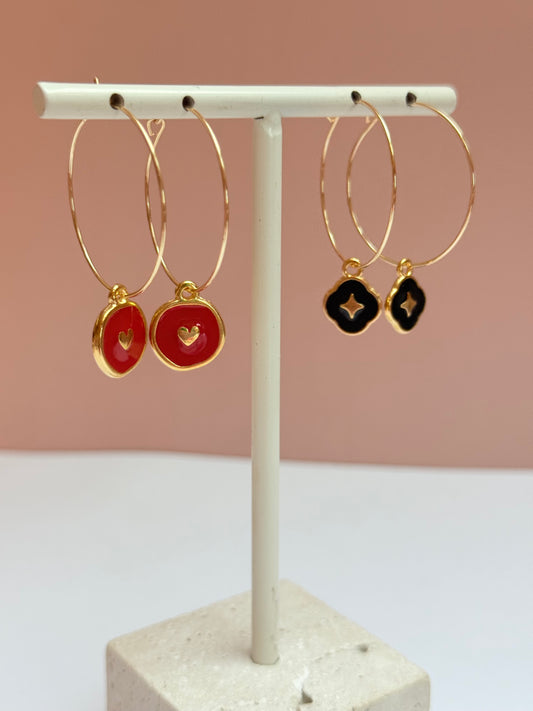 Red Heart charm Hoops