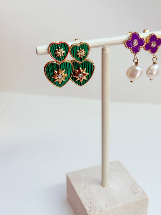Purple clover pearl earrings