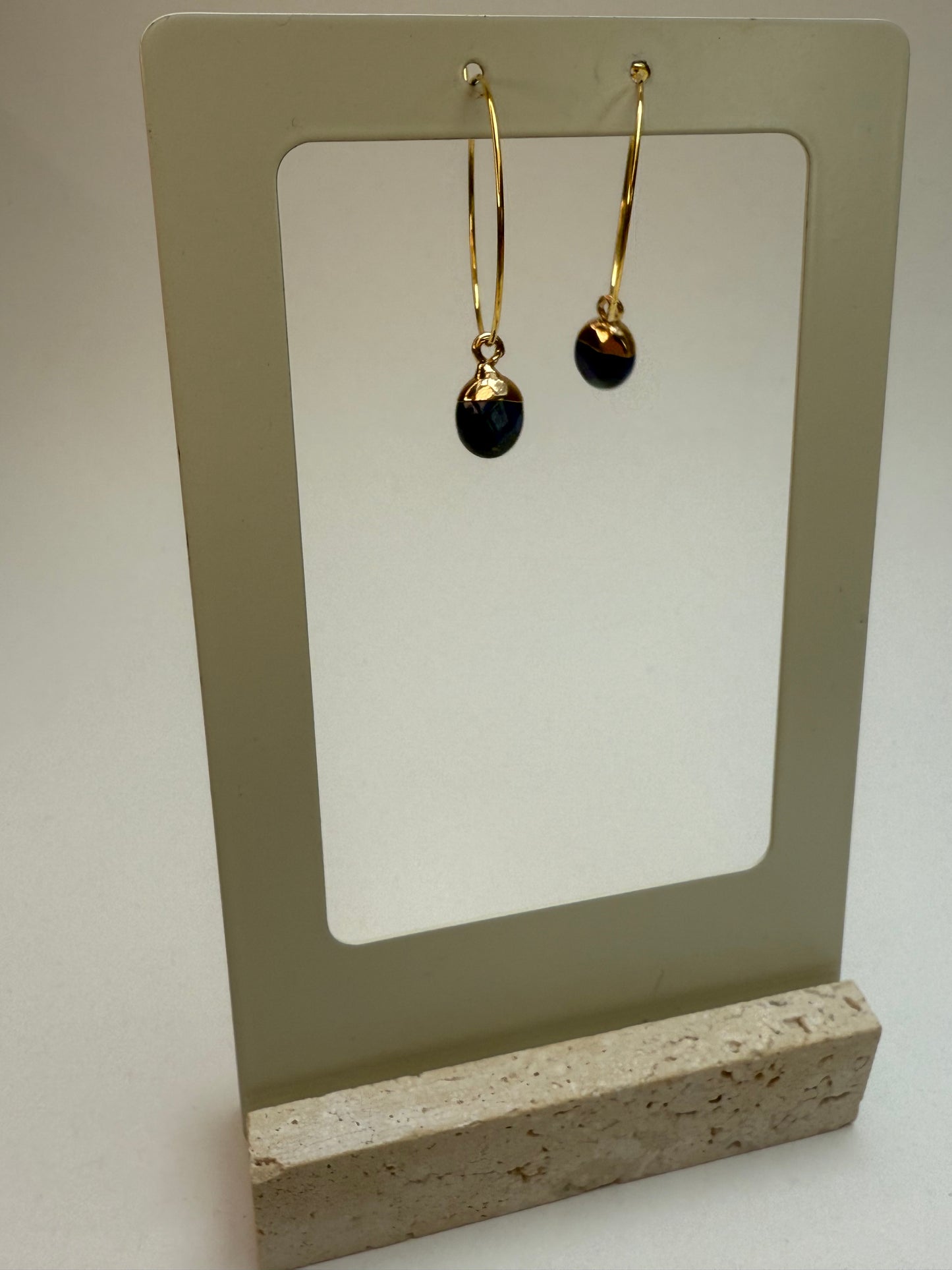 Dark blue natural stone charm Hoops