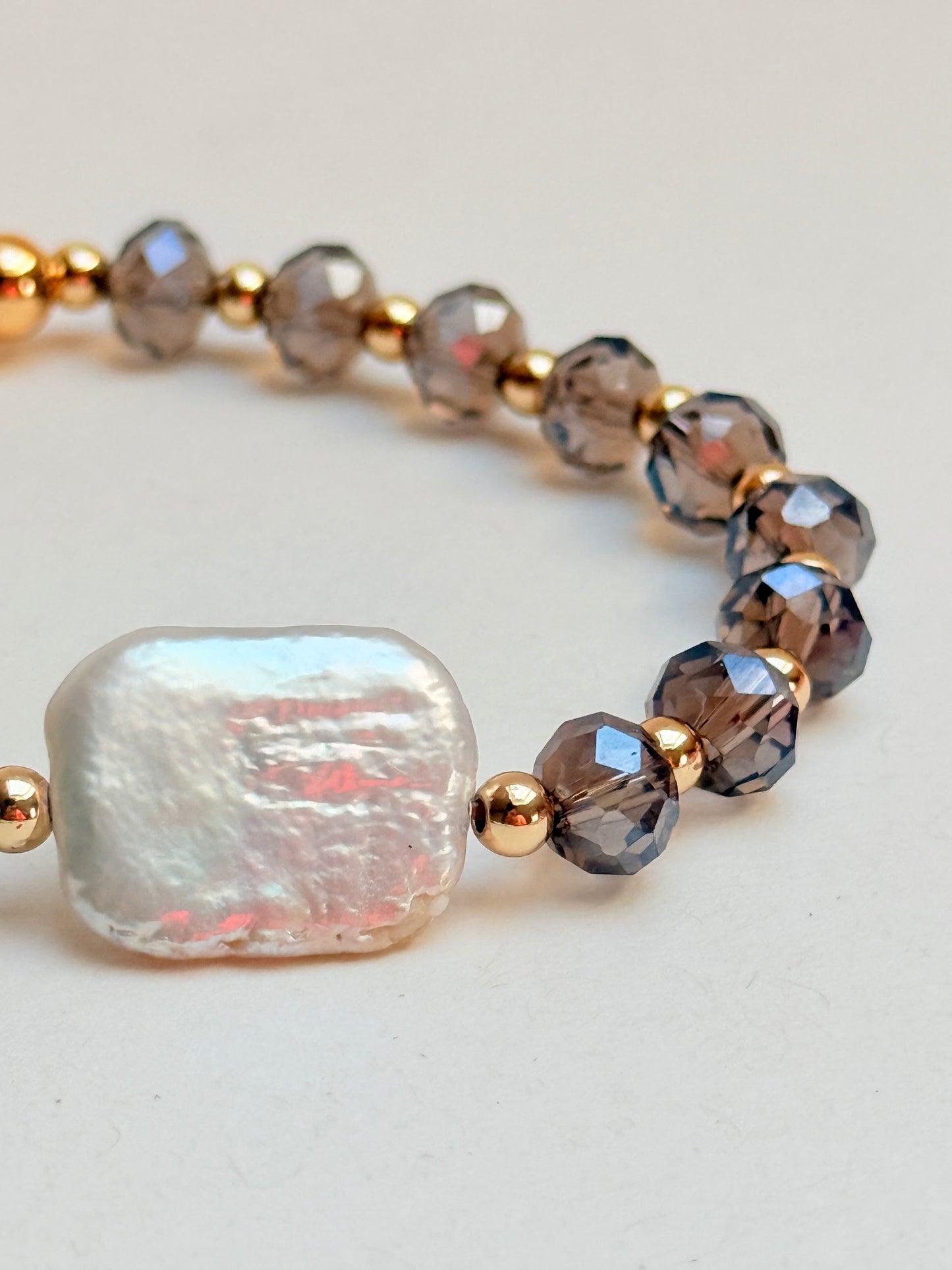 Cloudy crystal bracelet with Pearl rectangle centre bead