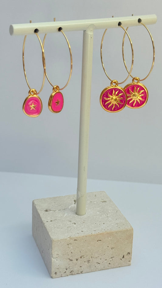 Pink star charm Hoops