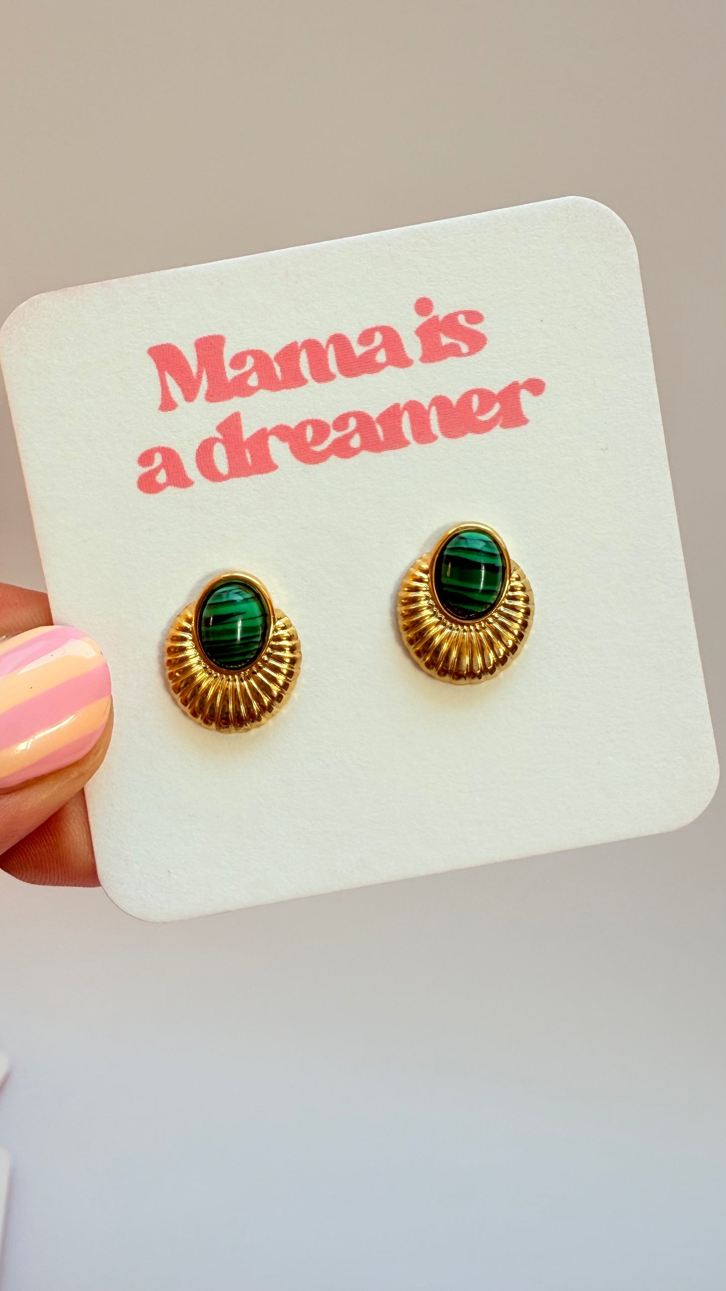 Green stud earring