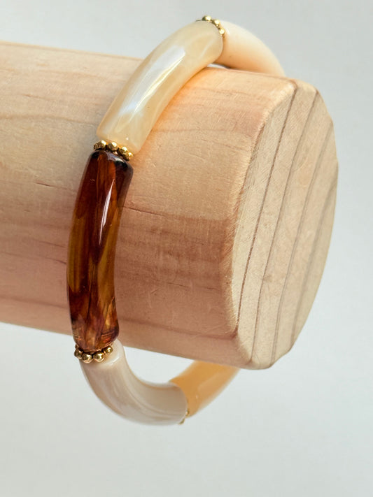 Tortoise shell & beige acrylic tube bangle