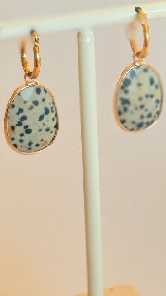 Dalmatian jasper pendant mini hoop
