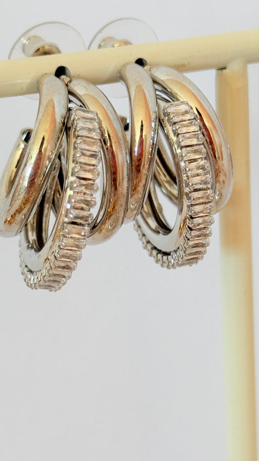 Silver three prong hoop