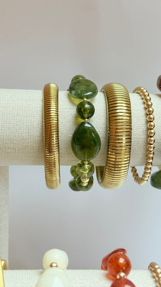 Olive green acrylic & gold filled bracelet