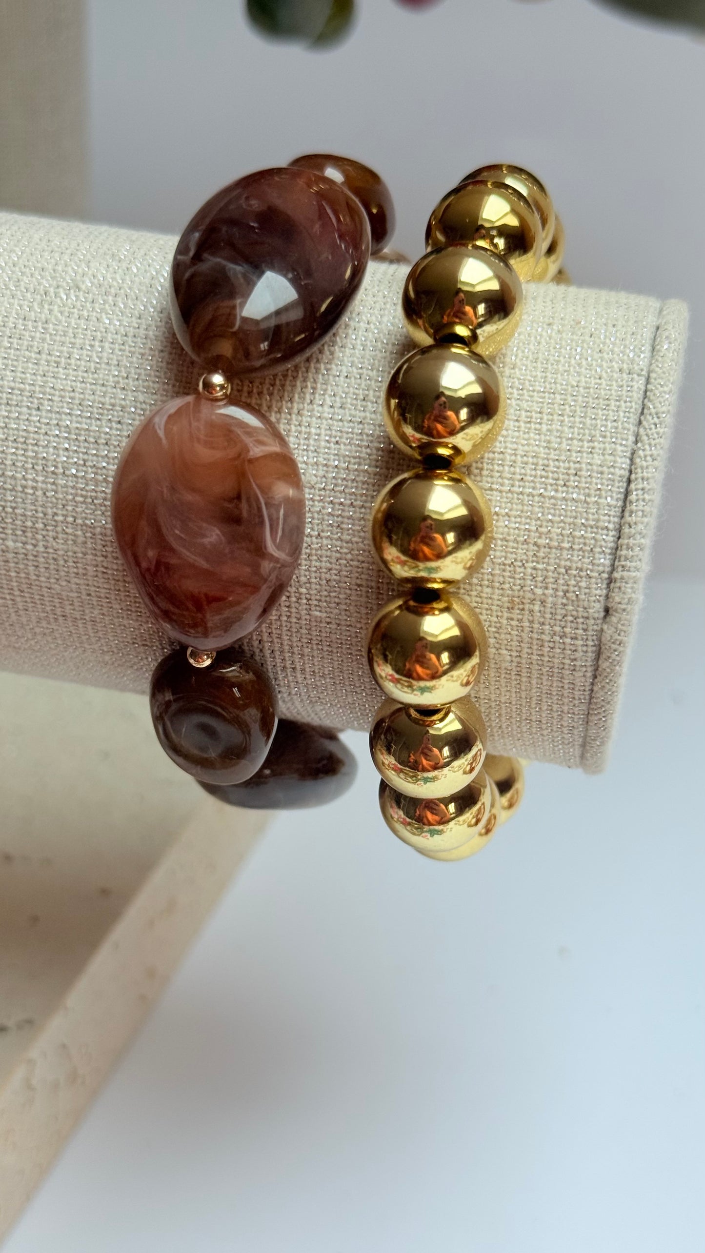Brown Marble acrylic & gold filled bracelet