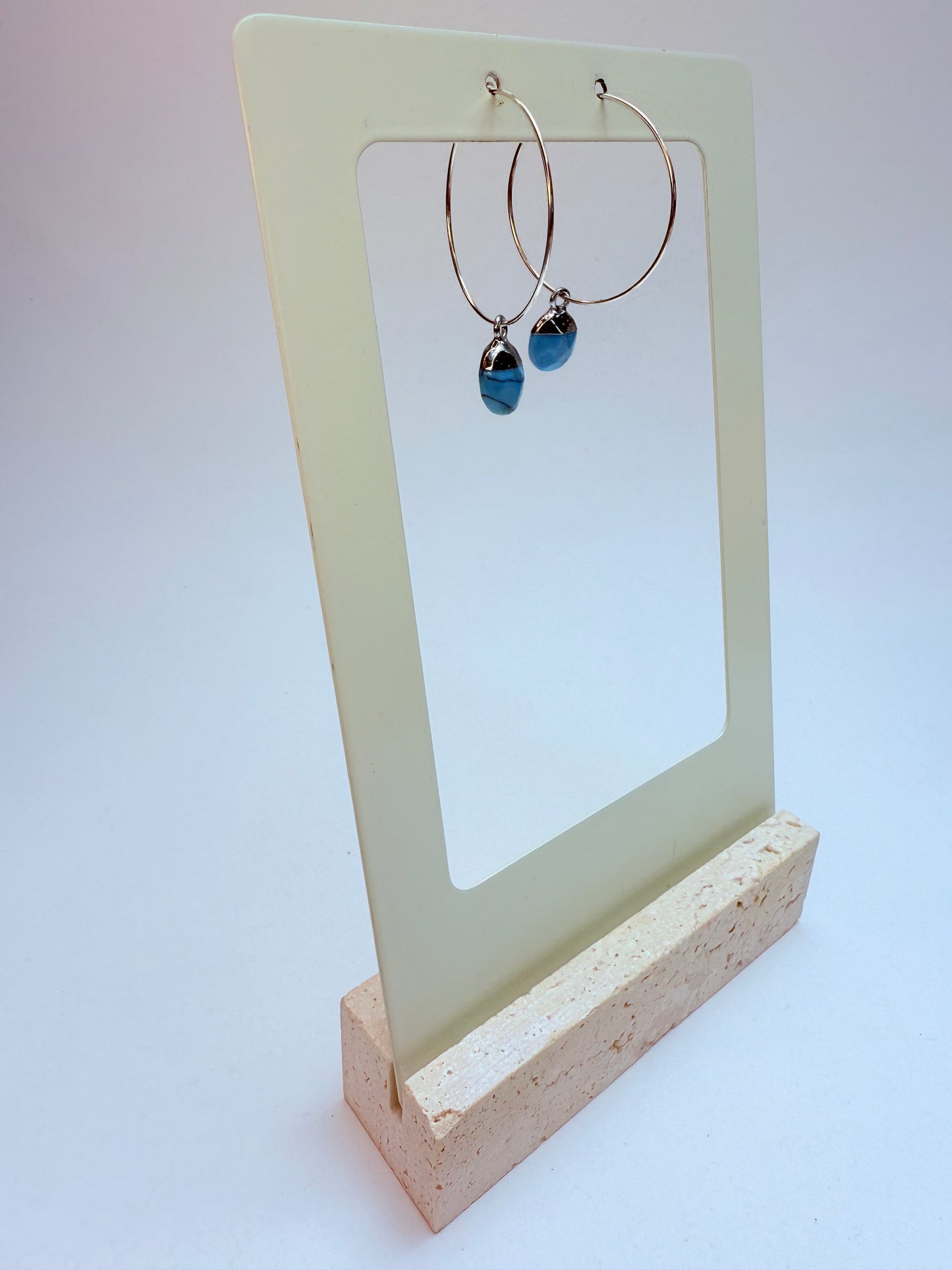 Turquoise natural stone charm Hoops