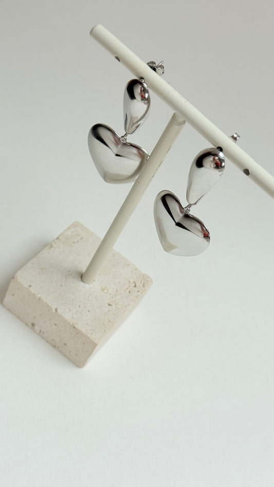 Silver Large heart drop