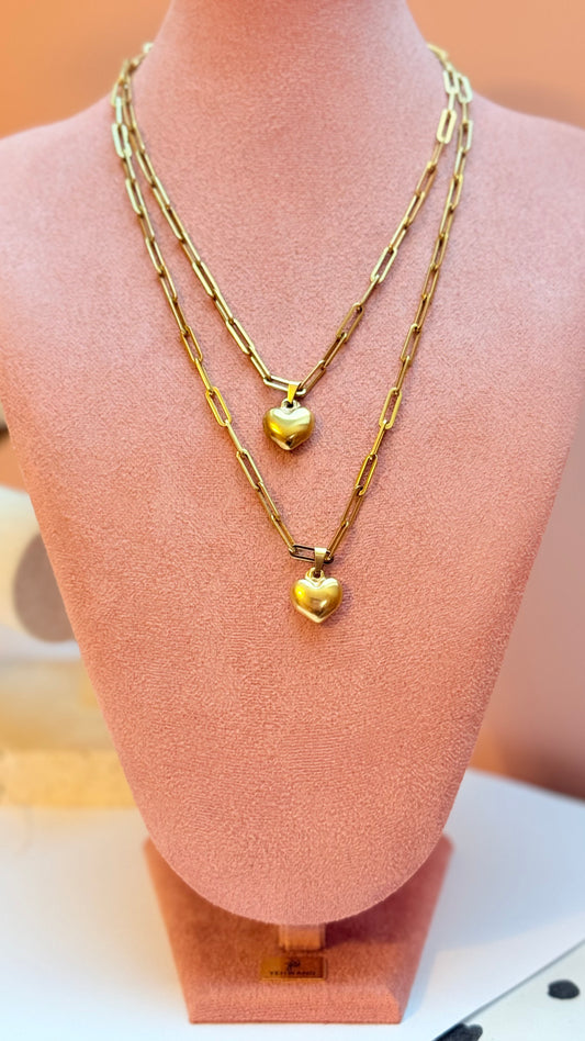 Gold link chain with heart charm