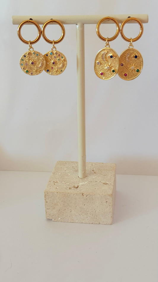 Hoop Earring stud with Moon & Star charm