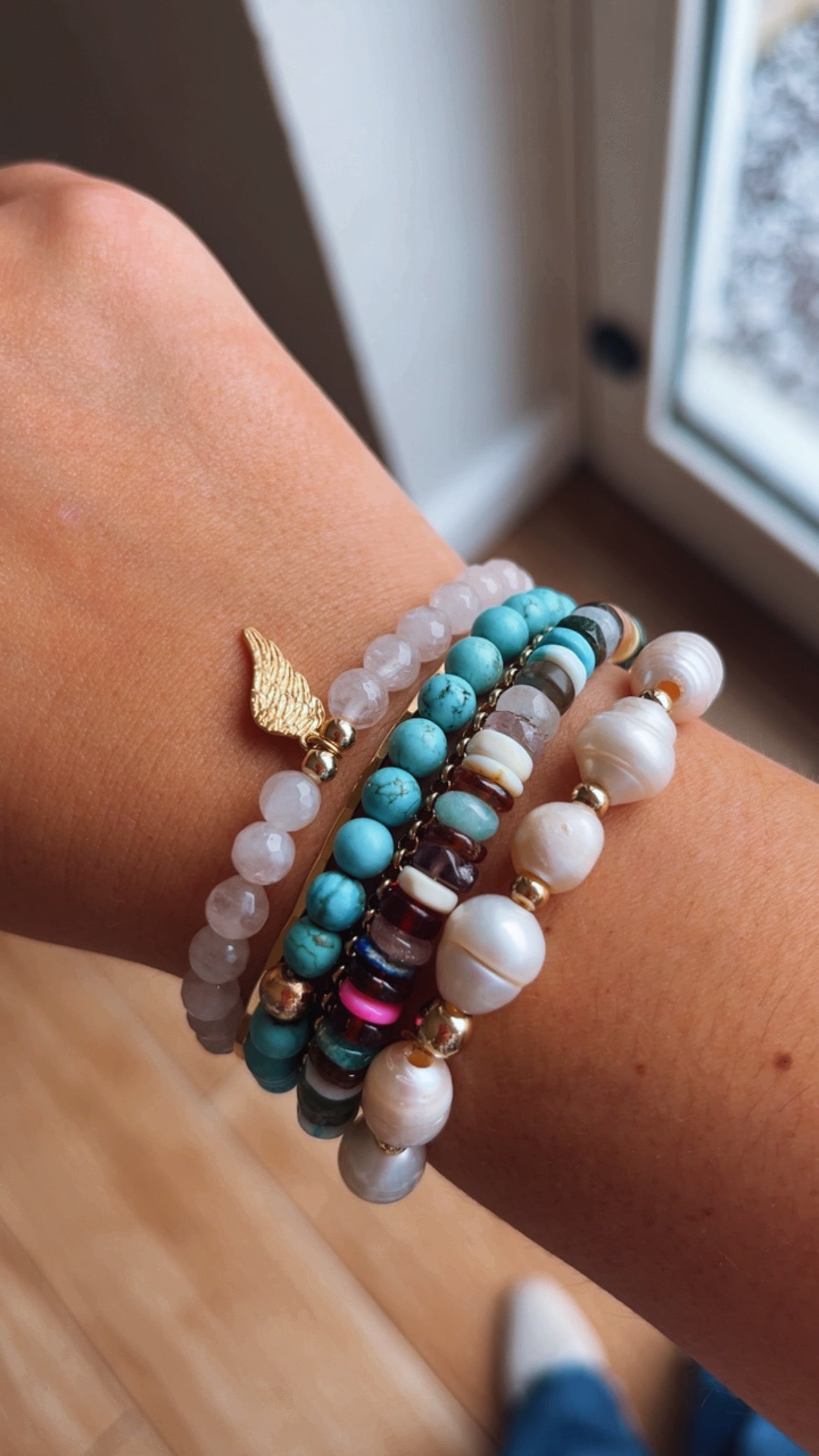 Angel feather with Rose Quartz bracelet