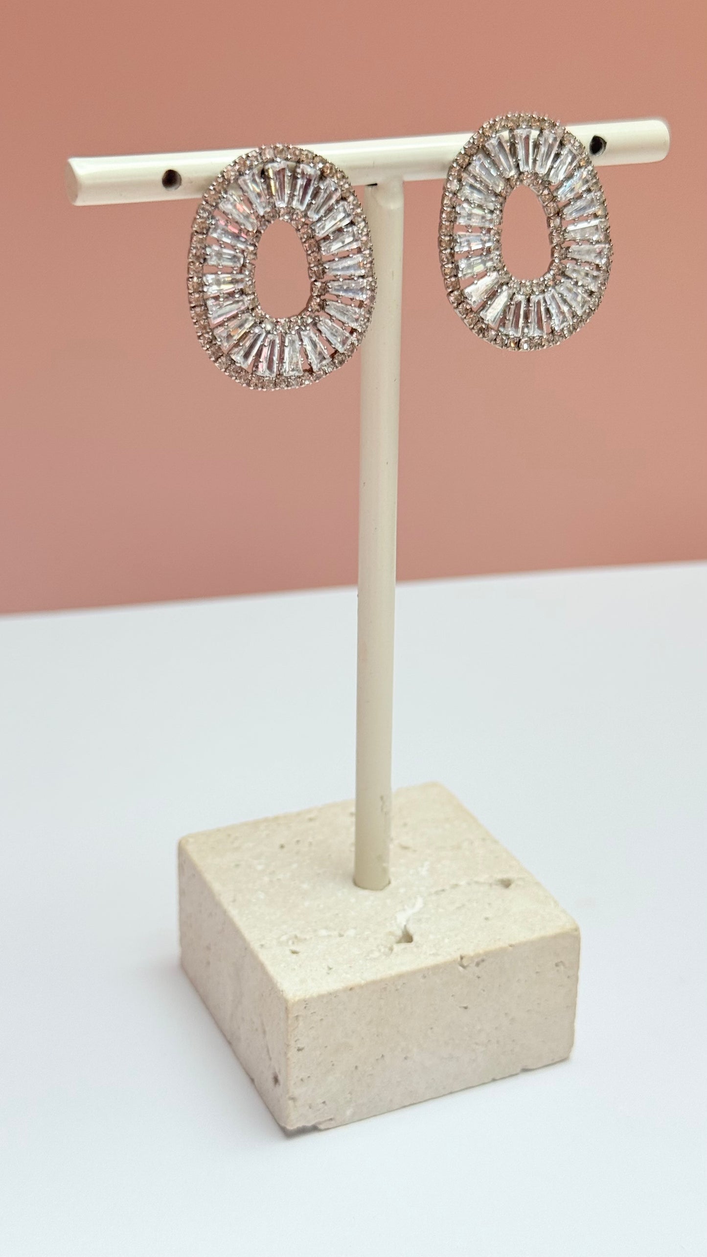 Silver oval diamanté stud earring