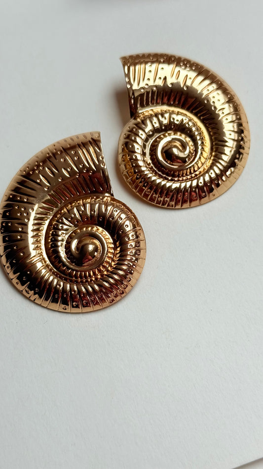 Oversized gold shell earrings