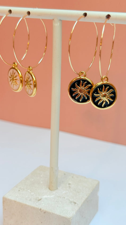 Black Sunshine  hoop  Earrings