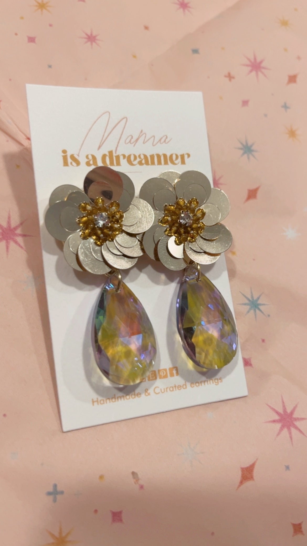 Champagne sequin flower  earring