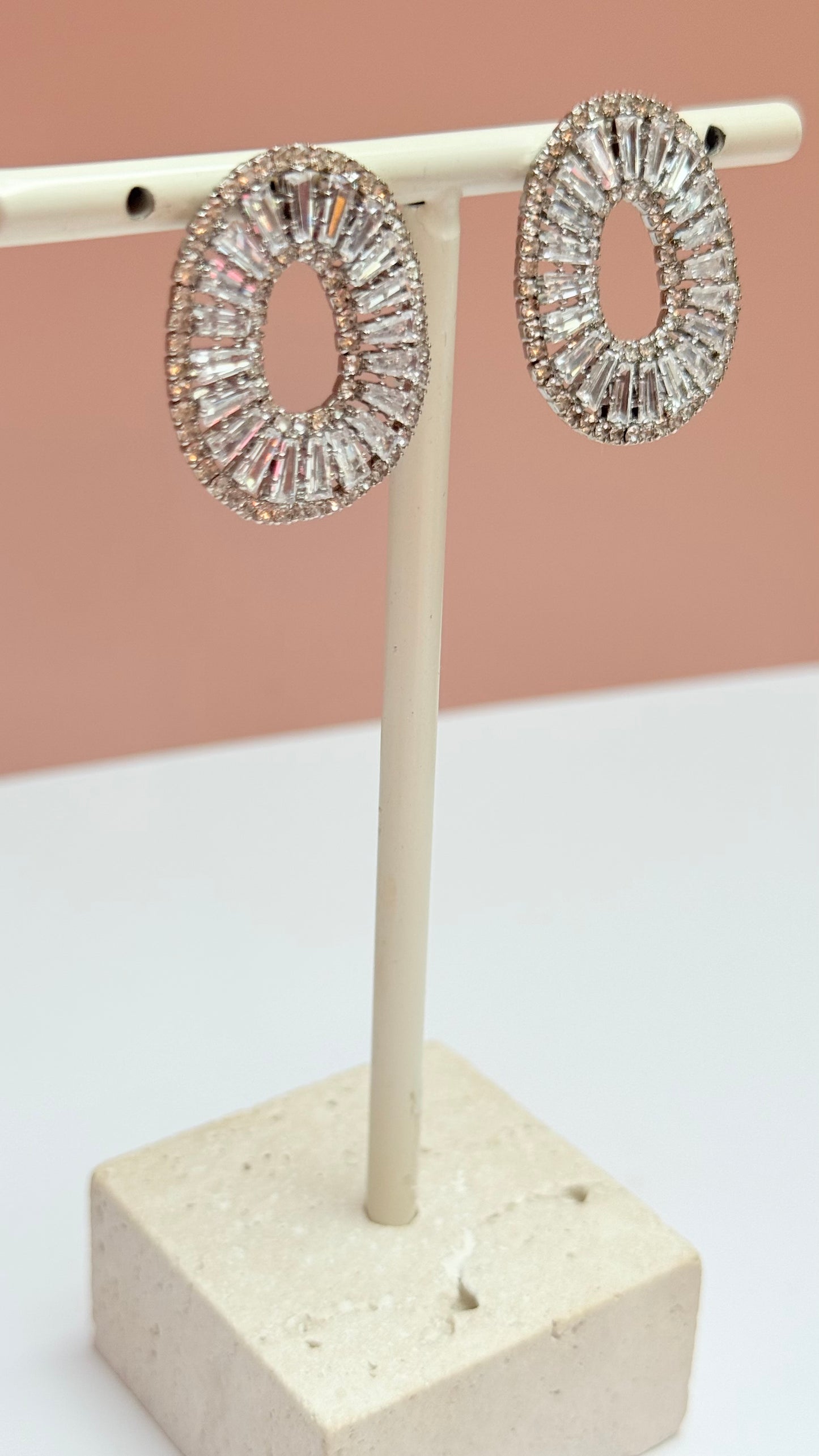 Silver oval diamanté stud earring