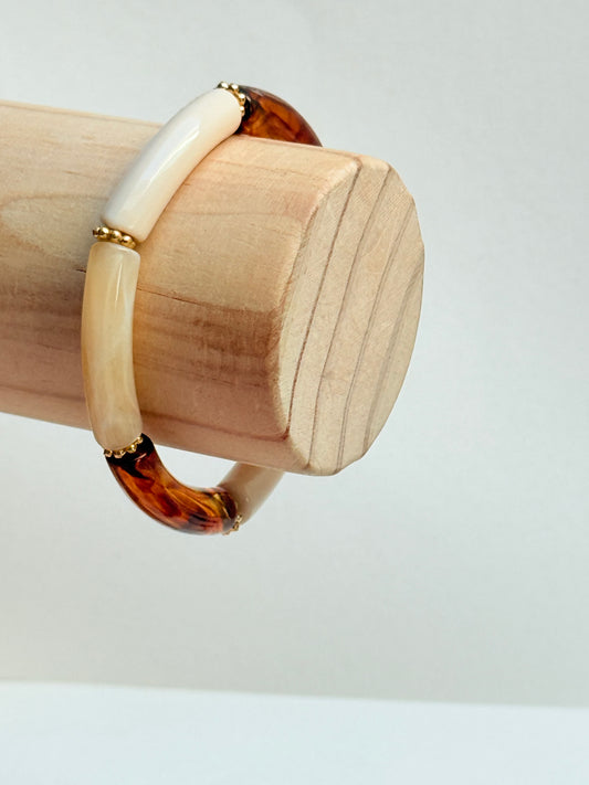 Tortoise shell & beige  acrylic tube bangle