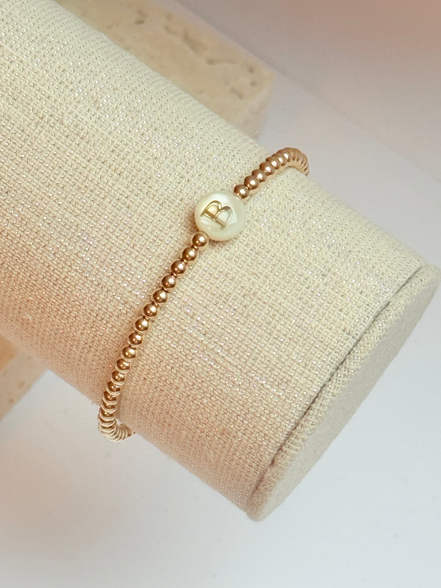 3mm Gold filled beaded bracelet with Shell Initial