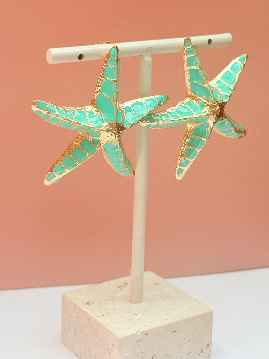 Large turquoise starfish  earrings