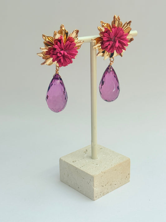 Pink flower statement earring
