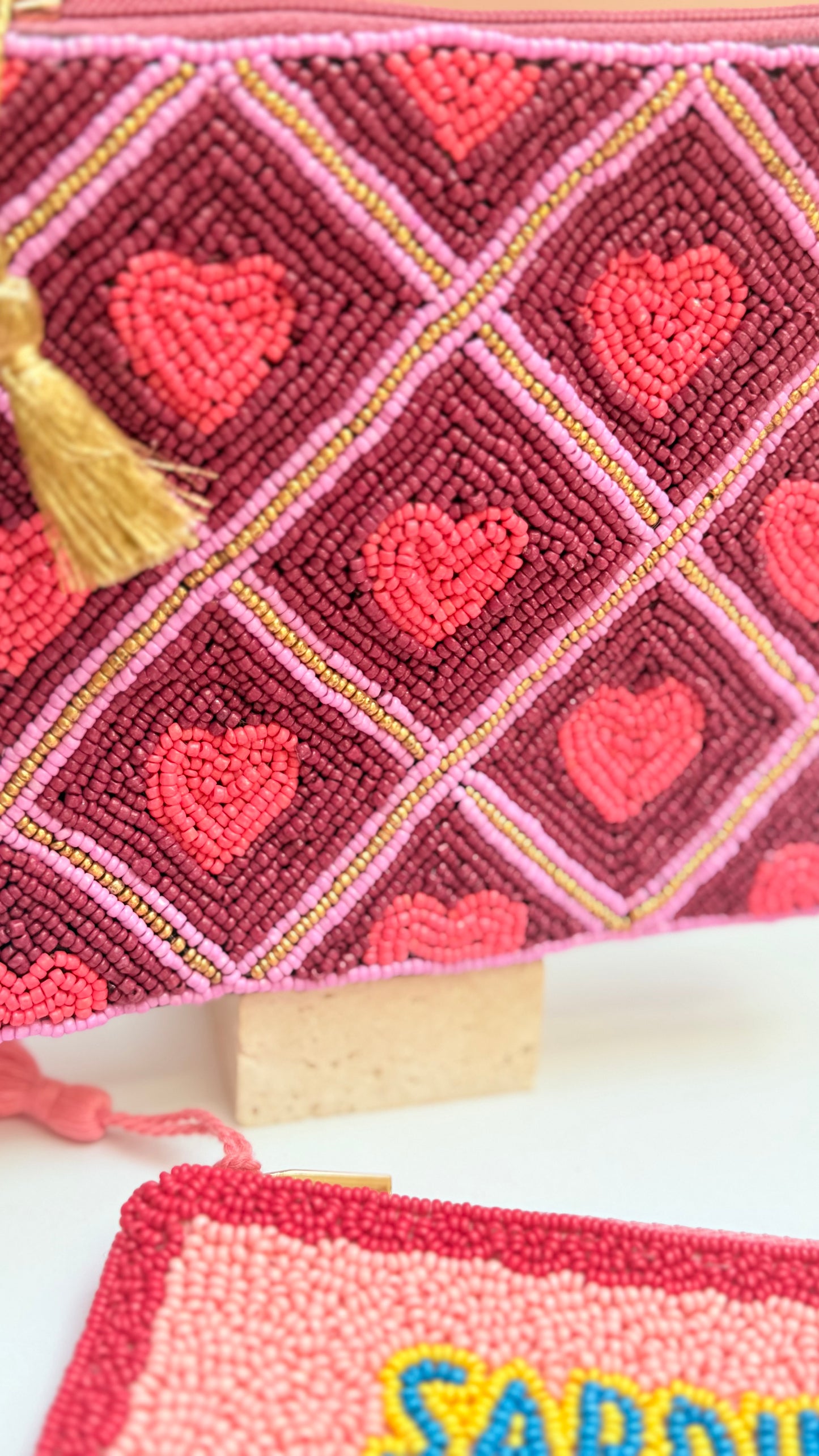 Love hearts hand beaded  purse