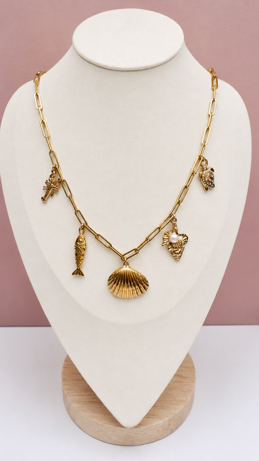 Gold link chain with seaside  charms
