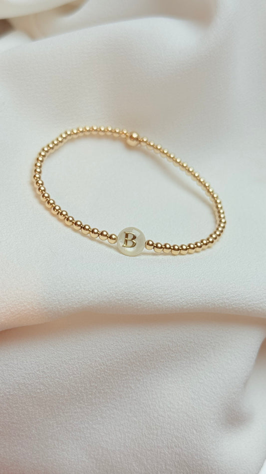 3mm Gold filled beaded bracelet with Shell Initial