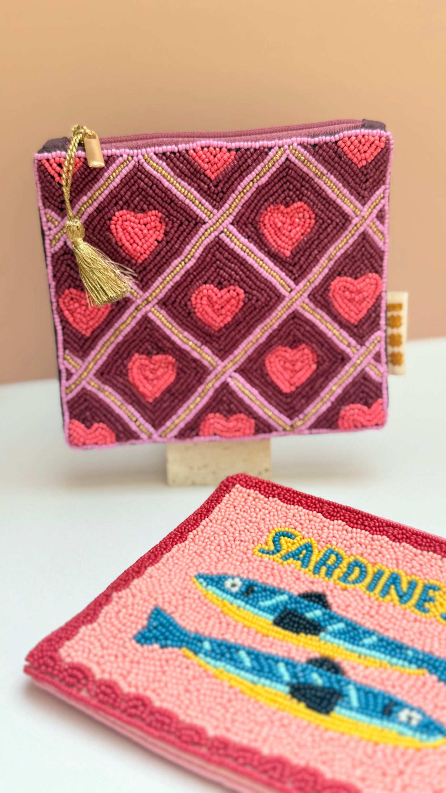 Love hearts hand beaded  purse