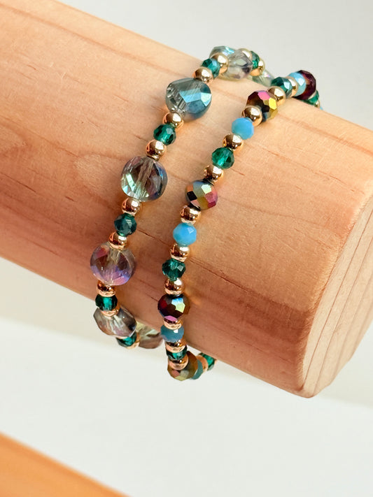 Teal sparkle  crystal bracelet two piece