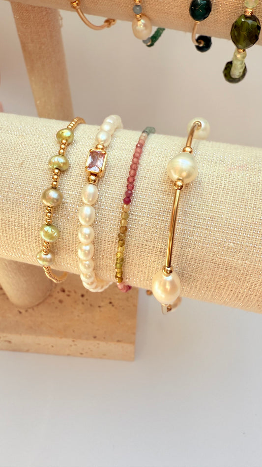Large pearl gold filled tube bracelet