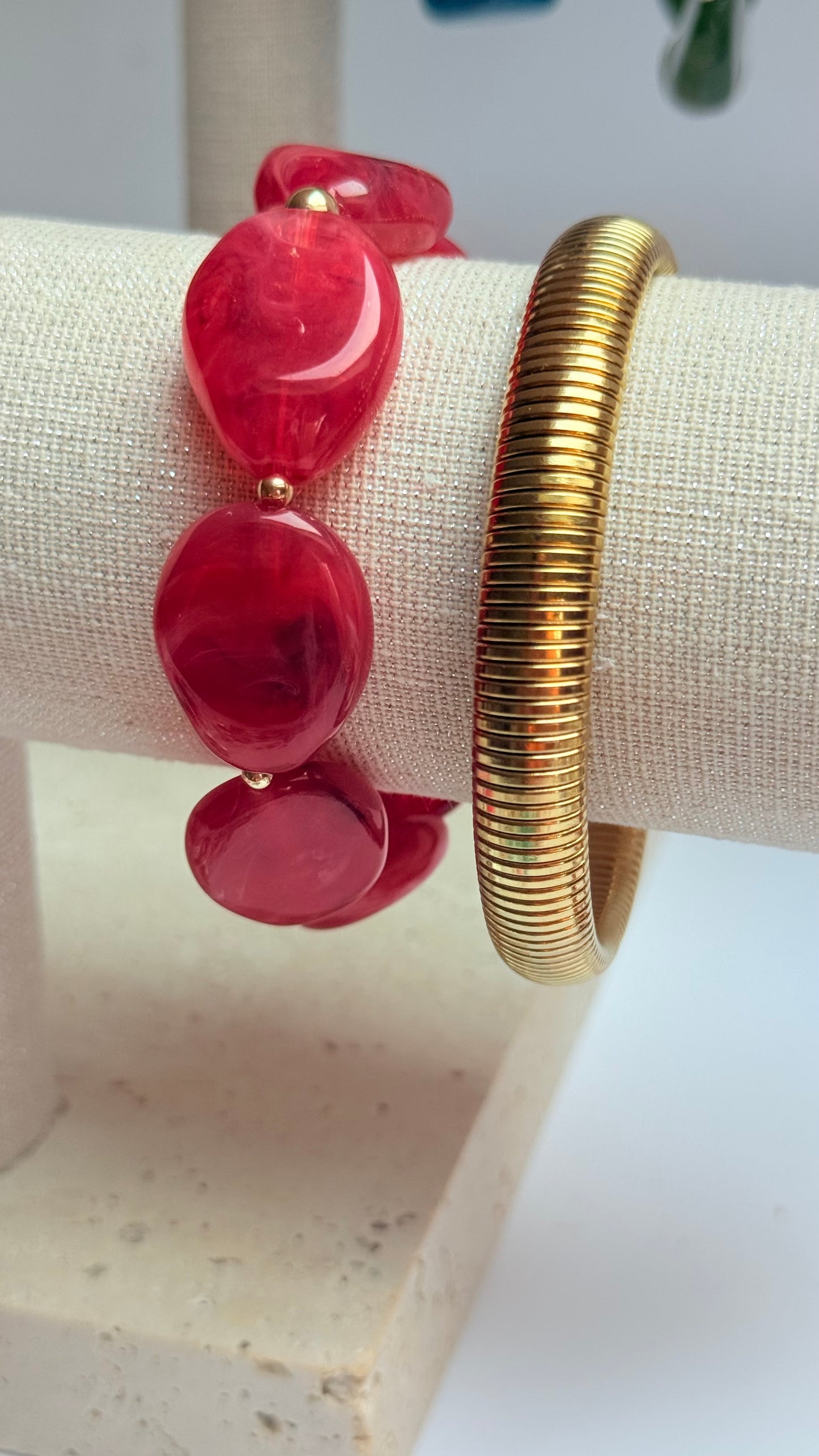 Red acrylic & gold filled bracelet