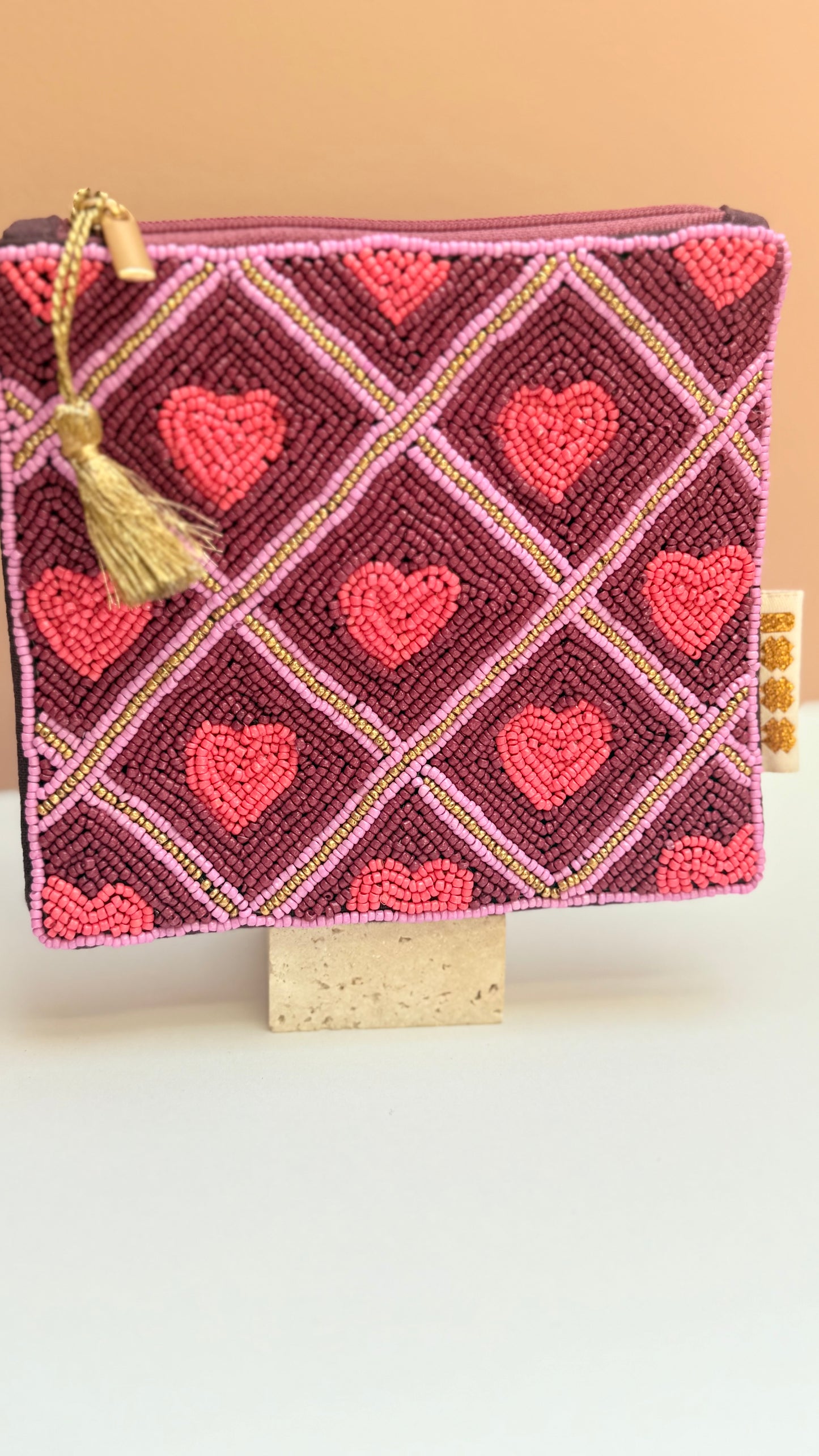 Love hearts hand beaded  purse