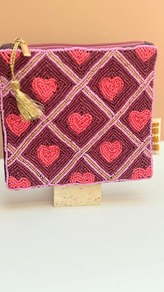 Love hearts hand beaded  purse
