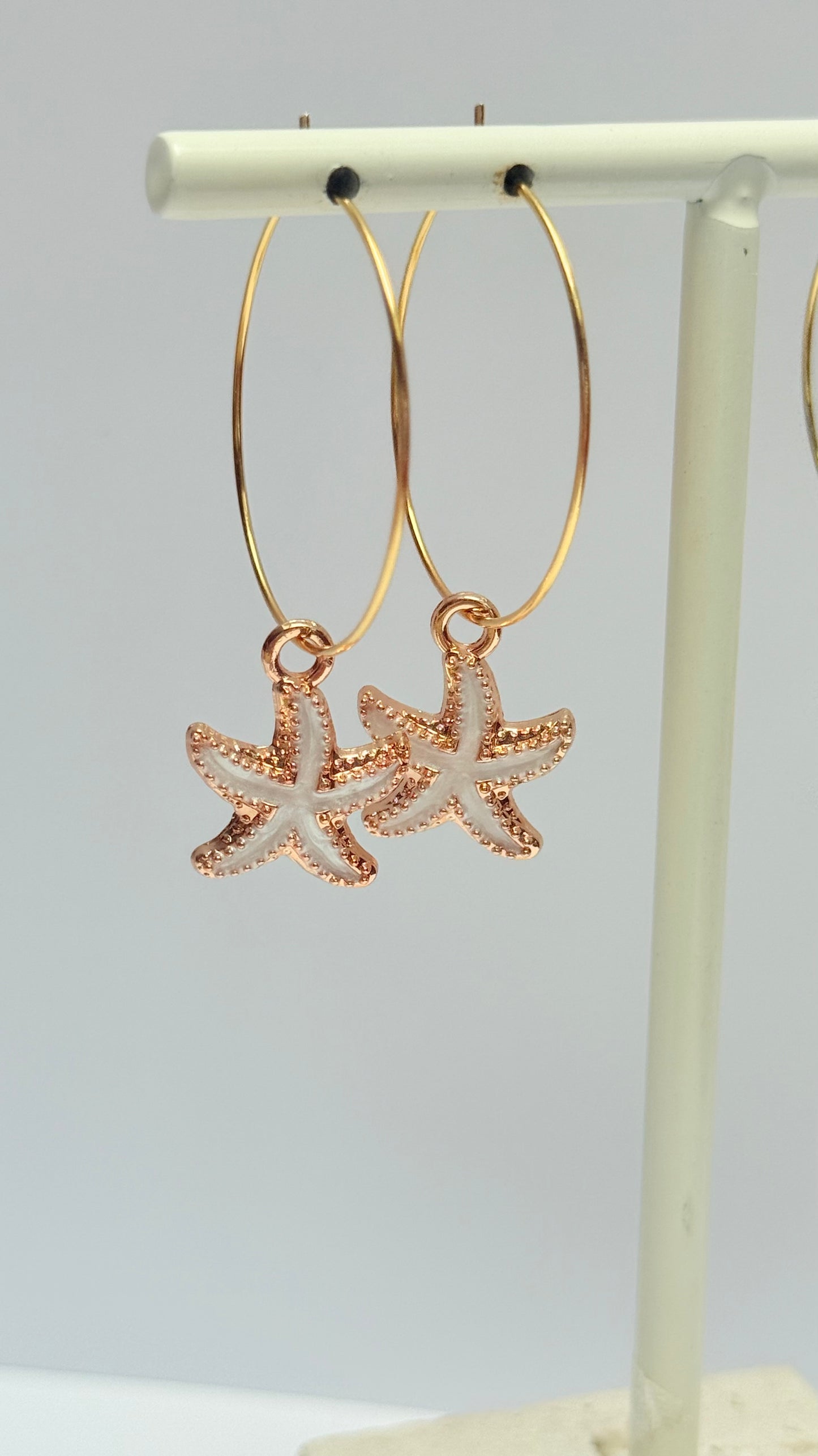 Cream Starfish Hoop Earrings