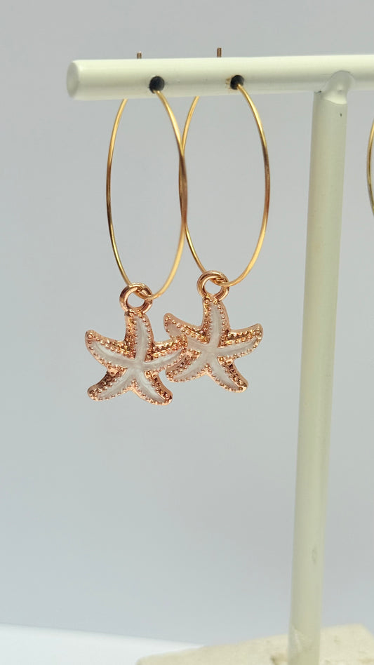 Cream Starfish Hoop Earrings