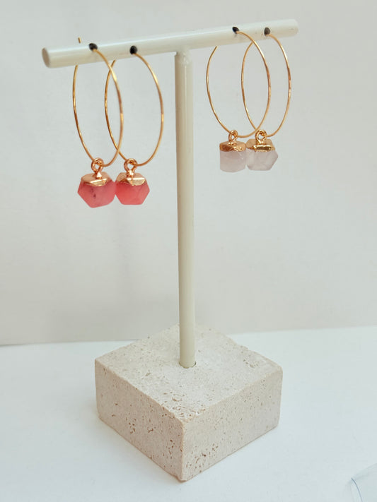 Ruby stone hexagon hoops