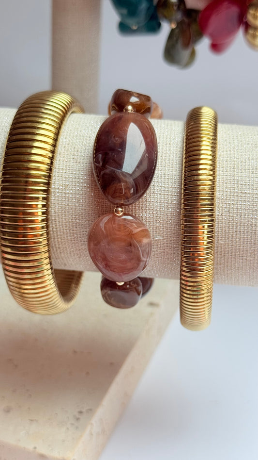Brown Marble acrylic & gold filled bracelet
