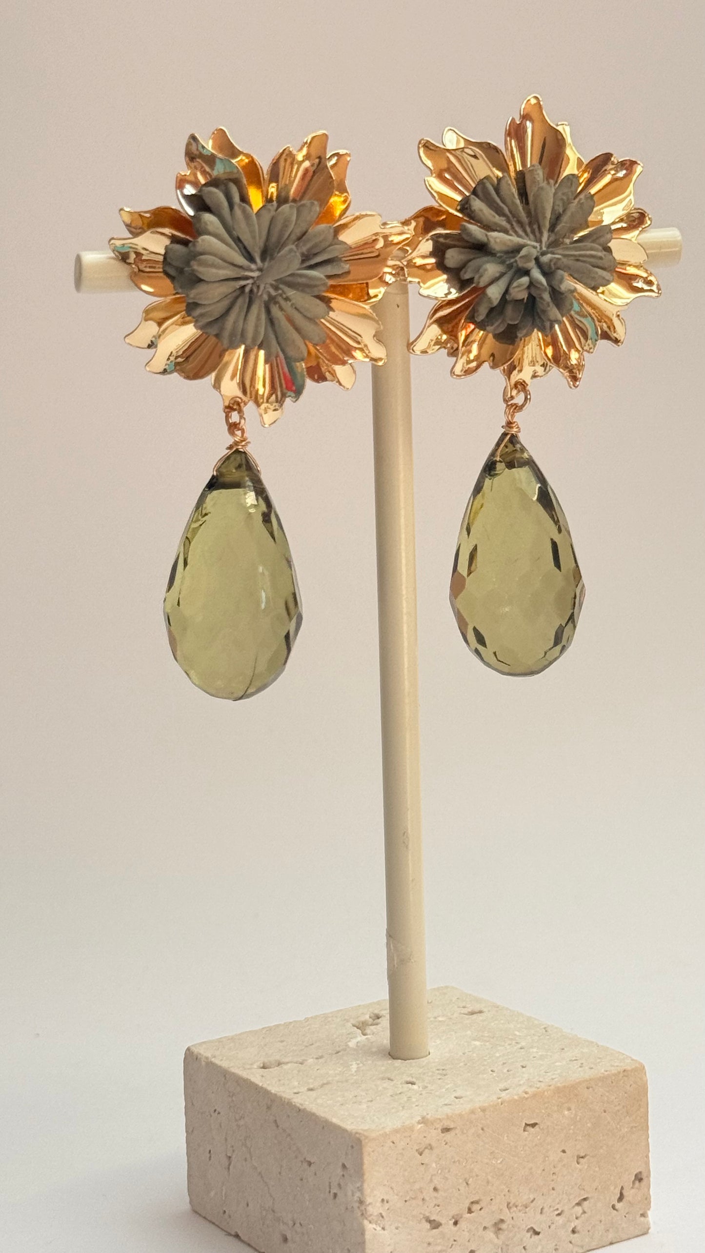 Green flower statement earring