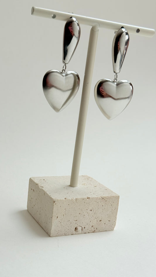 Silver Large heart drop
