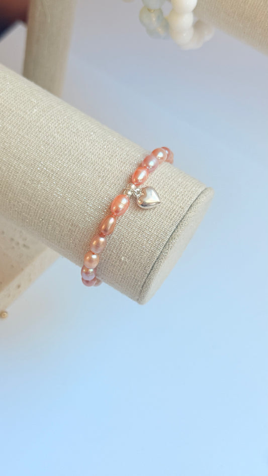 Pink Pearl heart charm bracelet