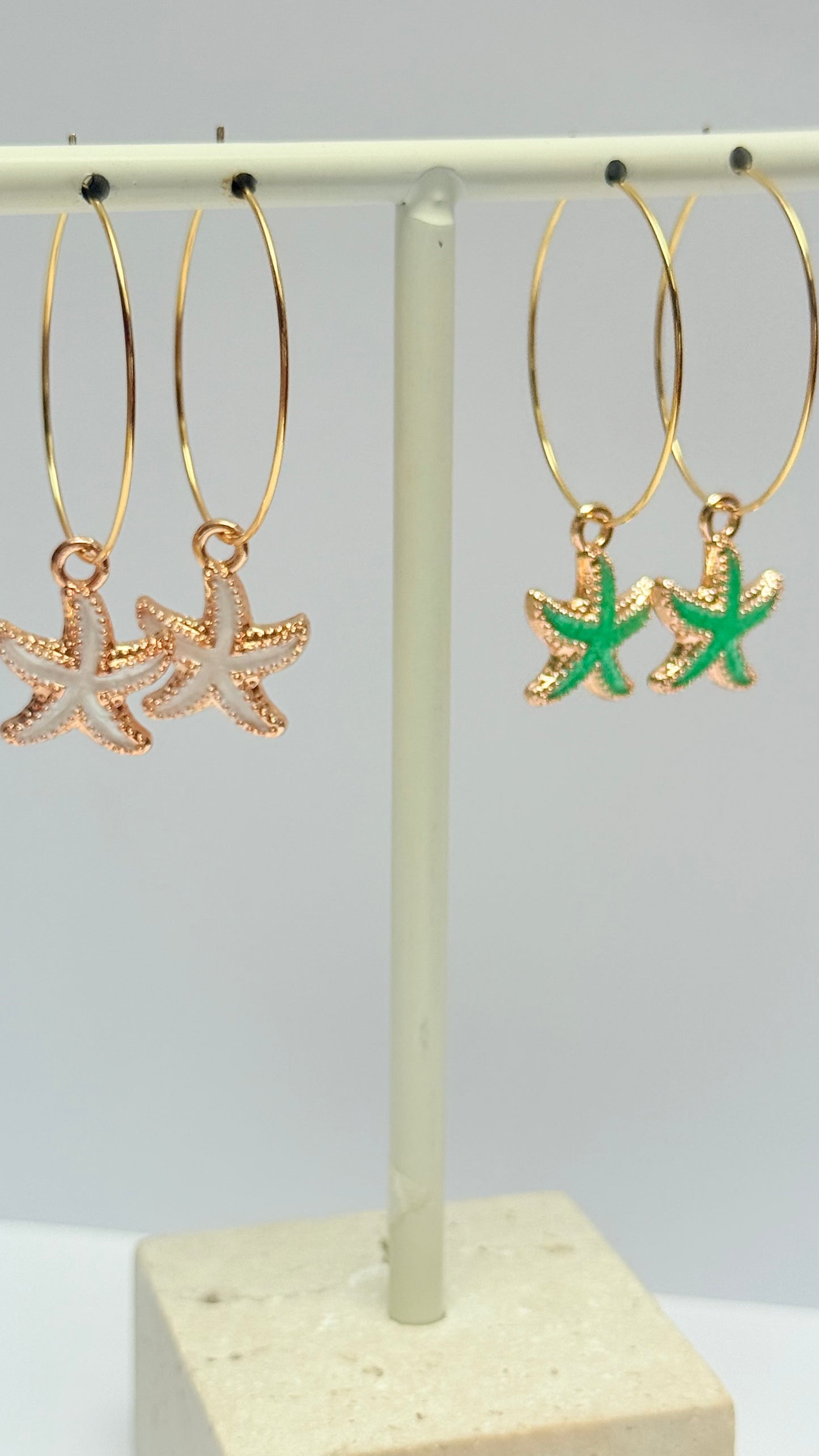 Green Starfish Hoop Earrings