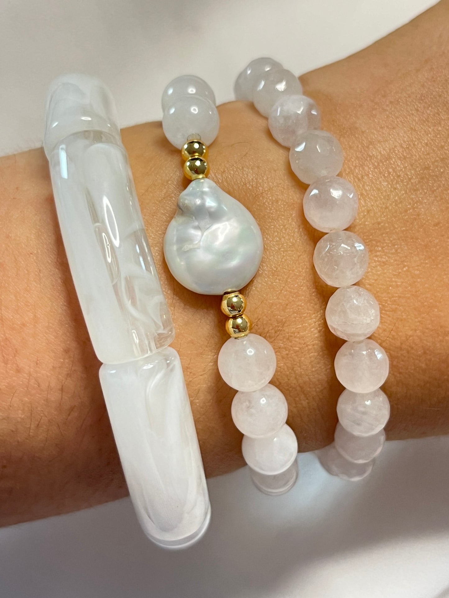 Clear Quartz bracelet with pearl centre bead