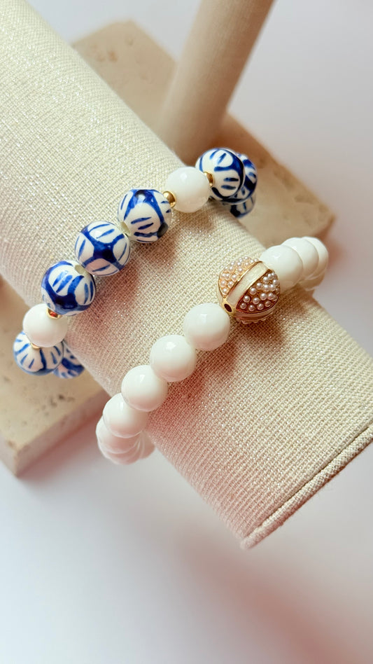 Bohemian white jade bracelet