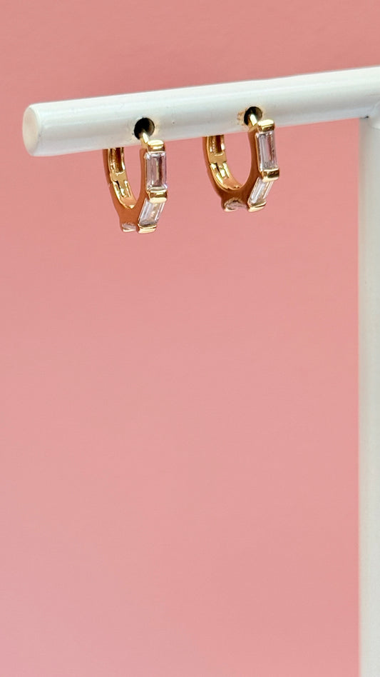 Rectangle zirconia  huggie earrings