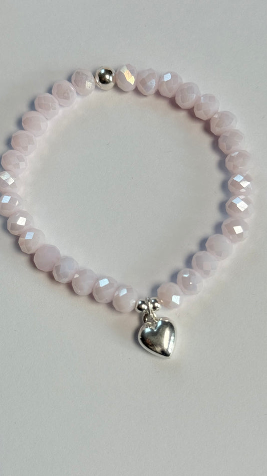 Pink crystal heart charm bracelet (Communion/Confirmation)