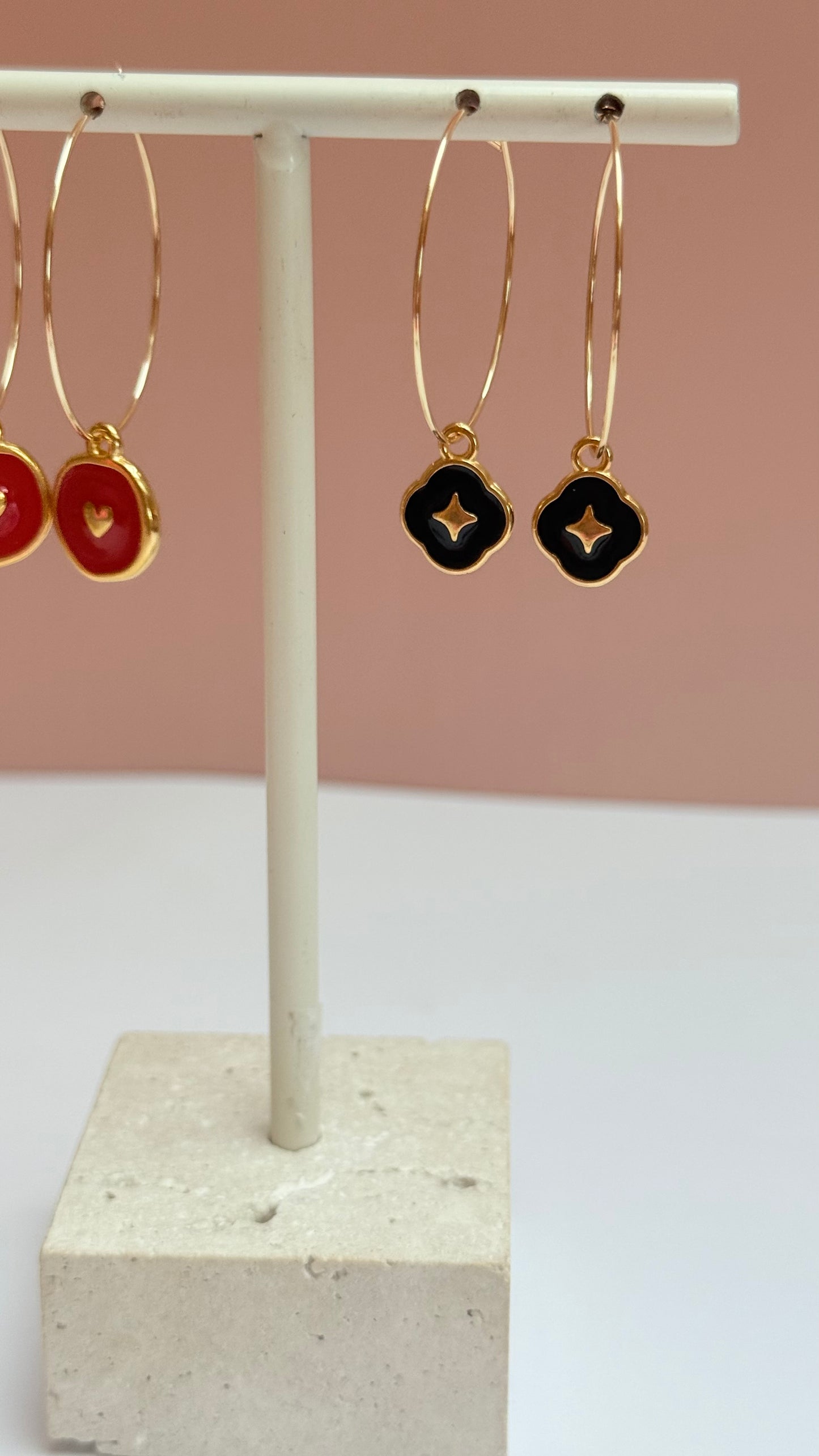 Red Heart charm Hoops