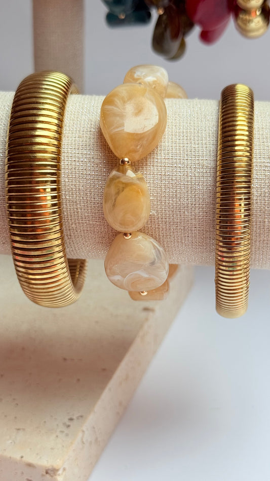 Beige marble  acrylic & gold filled bracelet